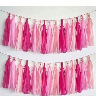 1 Set Bleu /Rose/Vert/Champagne Guirlande de Tassels en Papier de Soie pour Décoration de Fête, Décoration d'Anniversaire Pink multicolore