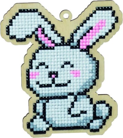 DIY-KIT Wizardi Diamond Painting Charm - Wit Konijn 9,6x10,8 cm