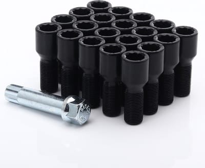 Conische wielbouten 28mm - Zwart - M14x1.5 / M14x1,5 - Set van 20 bouten + sleutel - Ster/Inbus