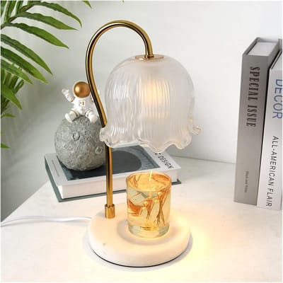 Candle warmer lamp Candle warmer lamp, Lily of the valley Candle warmer lamp with marble base Crystal lampshade Fragrance Top-down wax melt lamp for home bedroom