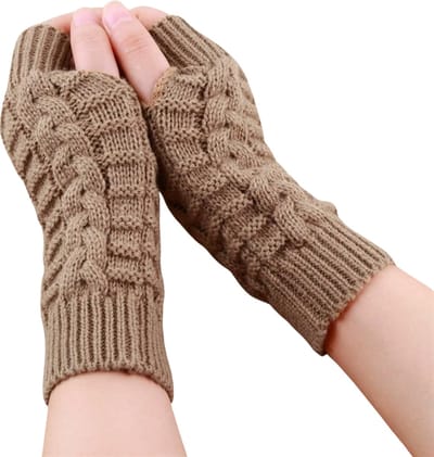 Vingerloze Handschoenen voor dames - Kaki - Polswarmers voor warme handen en polsen - Acryl