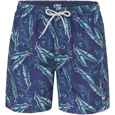 Happy Shorts Heren Zwemshort Met Blad Print Blauw - Maat S - Zwembroek