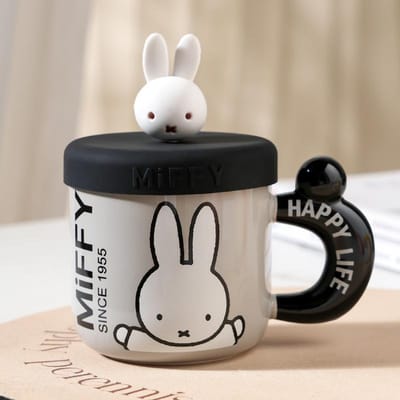 Tasse en Céramique Miffy Cartoon de Haute Valeur avec Couvercle pour la Maison Tasse à Eau Mignonne pour Couple Boîte Cadeau Mug Souvenir Créatif 400ml