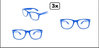 3x Blues brother bril blauw met blank glas - Thema party evenement festival fun verjaardag optocht