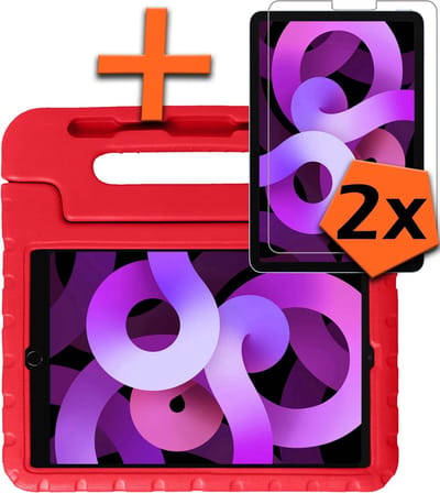 Hoesje - Geschikt voor Apple iPad Air 6 (2024) - 13 inch - 6e Generatie - M2 - Met 2x Screenprotector - Kinderhoes Shockproof Bumper - Kidsproof Case - Tablet Hoes - Kinder Hoes Cover - Rood