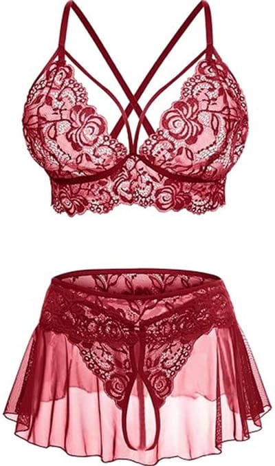 Dailygoods- Lingerieset 3-delig - Transparant nachtkleding - Kant babydoll - Push-up-beha - Sexy tanga - Verleidelijk ontwerp