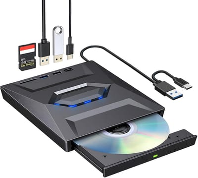 QTTVBTNA -Draagbare Externe DVD-Speler – USB 3.0 Snelle Gegevensoverdracht & SD/TF Kaartlezer – Plug & Play