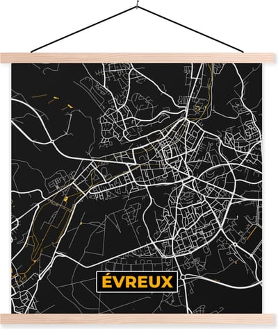 Posterhanger incl. Poster 40x40 cm - Schoolplaat - Stadskaart - Frankrijk - Plattegrond - Kaart - Evreux - Textielposter - Blanke latten - Stadskaart