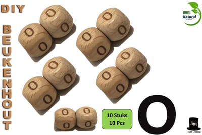 Bob Online ™ - Setje van 10 Stuks - ‘O’ Vierkant Beukenhout Kralen 12mm met ca. 3.5mm Gaatje – Houten Letter Kubus Kralen – DIY Houten Alfabet Kralen Laser Gegraveerd – 12mm Beech Wood ‘O’ Lazer Engraved Letter Beads – Doe-het-zelf Alfabet Kralen