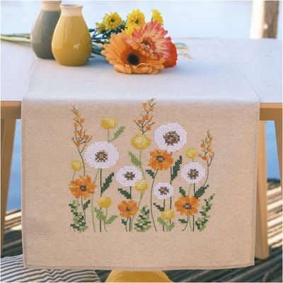 Vervaco - Loper kit Pluisjesbloemen - PN-0230978 - Borduren - Borduurpakket - Borduurpakket volwassenen - Borduurpakket kind