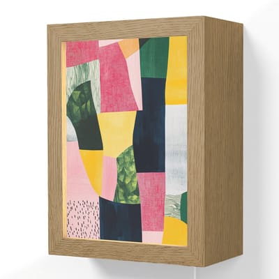Wandlamp 15x20 cm - Oplaadbaar - Abstract - Roze - Lappen - Vormen - Geel - Wandlampen binnen woonkamer - Slaapkamer lamp met kabel - Decoratieve nachtlamp - Vloerlamp snoer