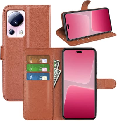 MobyDefend Hoesje - Geschikt voor Xiaomi 13 Lite - Kunstleren Wallet Book Case (Sluiting Voorkant) - Bruin