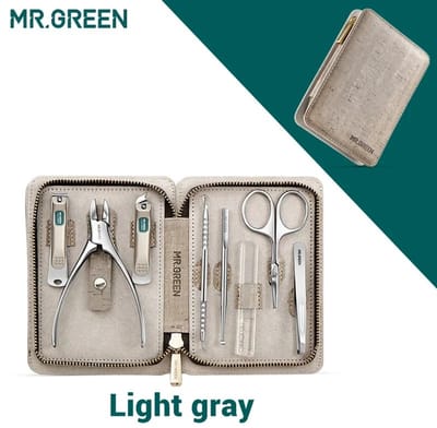 Golaro Manicure Set - Nagelknipper - nagelset - Nagelknipper met reisetui - 8-delige Manicure Set met Luxe Etui - Lichtgrijs