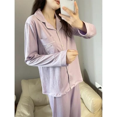 Damespyjama Nieuwe Herfst Lente Lange Mouw Zachte Nachtkleding Set Beer Cartoon Pyjama Vrouw Huis Nachtkleding Set Cardigan XXL gray