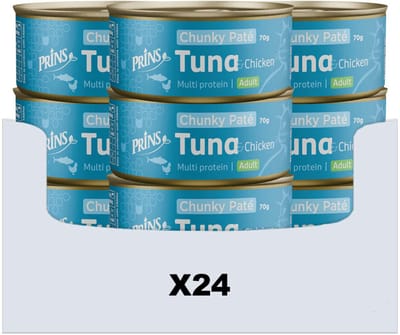 Prins Chunky Paté - Tonijn & Kip - Graanvrij, 24x70g Natvoeding Volwassen Katten