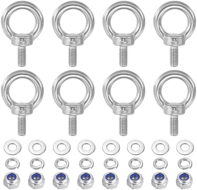 Hefschouder oogschroef M5 x 10 mm, 8 stuks roestvrij staal met moeren en sluitringen voor het ophangen van hangmat en tuinaccessoires