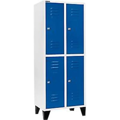 Schäfer Shop Select Kledinglocker met 2 x 2 compartimenten, 400 mm, met poten, cilinderslot, deur gentiaanblauw