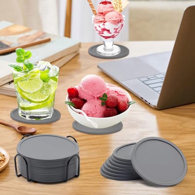 MODFU Siliconen Onderzetters – 12 Stuks Coaster Set – Hittebestendig & Antislip – Waterdicht – Beschermt Je Tafel – Grijs – Voor Keuken & Eetkamer
