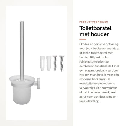 Dailygoods- Toiletborstel met Houder - Wandtoiletborstelhouder - Aluminium/Keramiek - Badkameraccessoires - Reinigingsgereedschap - Ruimtebesparend - Badkamerborstel