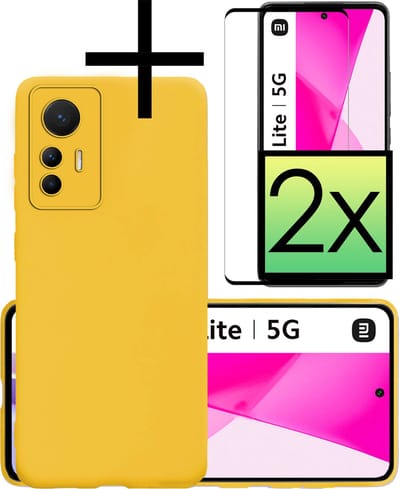 Hoesje - Met 2x Screenprotector - Geschikt voor Xiaomi 12 Lite - Sterk & Shockproof - Back Cover - Siliconen Case - Telefoon Hoes - Geel