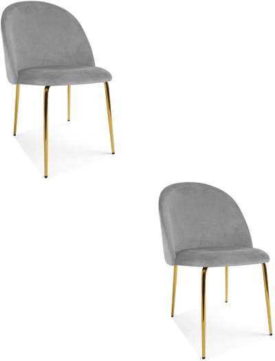Set van 2 eetkamerstoelen INCA - Lichtgrijs fluweel - Gouden metalen poten - Modern design