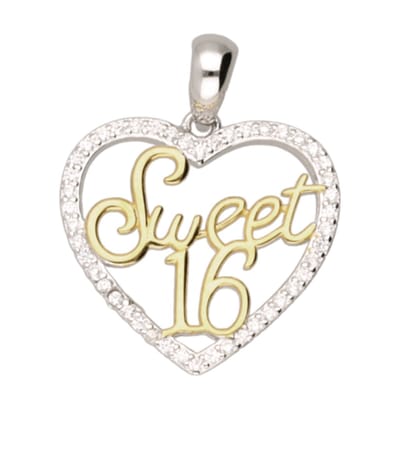Zilveren Sweet sixteen 16 hart met zirkonia's kettinghanger