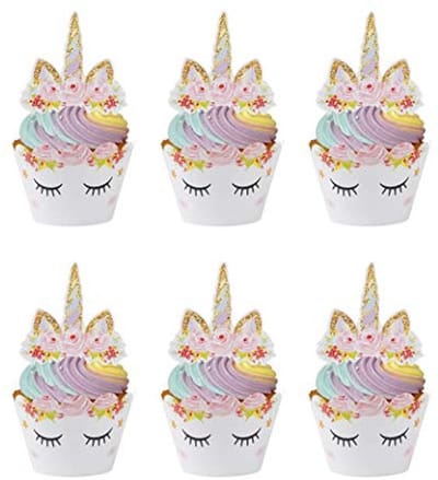 Dailygoody - Cupcake toppers - Eenhoorn taartdecoratie - 24 stuks - Verjaardagsfeest - Bruiloft en jubileum - Prachtige cupcakes decoratie
