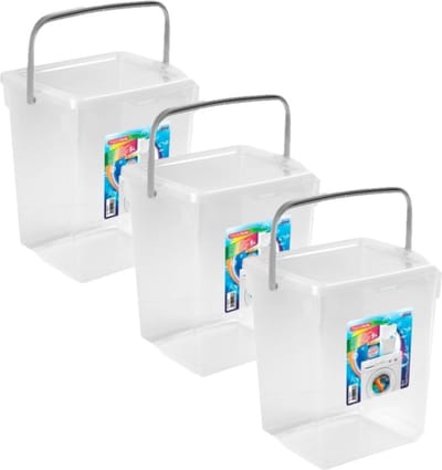 Plasticforte wasmiddel opslagboxen - kunststof - met deksel - transparant - 3x stuks 5 liter emmers - 20 x 17 x 23 cm per unit - Bewaarbak