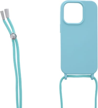 LuxeBass Siliconen hoesje met koord geschikt voor Apple iPhone 14 Pro Max - Turquoise - telefoonhoes - gsm hoes - telefoonhoesje