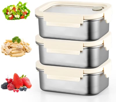 Dailygoods - 3 stuks 304 roestvrij stalen vershouddozen: 800 ml luchtdichte bento-lunchbox, vershouddozen van roestvrij staal, voorraaddoos, voedselcontainer, lynbox met luchtdicht deksel, voor keuken