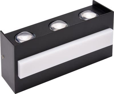 LED Tuinverlichting - Wandlamp Buitenlamp - Tistow Up and Down - 12W - 3-lichts - Natuurlijk Wit 4200K - Waterdicht IP65 - Rechthoek - Mat Zwart - Aluminium