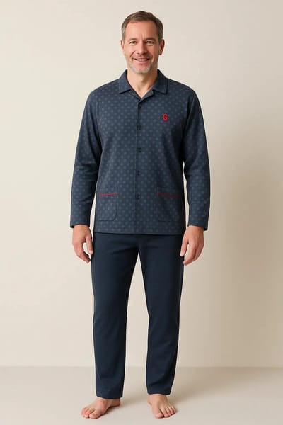 Gentlemen - aangeruwde klassieke heren pyjama 114296 met doorknoop - warm interlock - grijs - maat XL