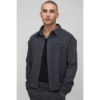 Regular Fit Brushed Rib Welt Pocket Overshirt | Black | Size Small