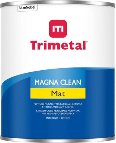 Trimetal Magna Clean - Matte binnenmuur verf water- en vuilafstotend ( 2 in 1) - Kleur RAL 9010 Pure White ( gebrokenwit) - 1 L