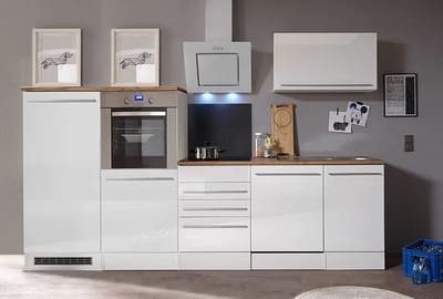 Goedkope keuken 290  cm - complete keuken met apparatuur Gabriel  - Wit/Wit - soft close - keramische kookplaat - vaatwasser - afzuigkap - oven    - spoelbak