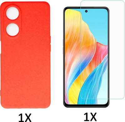 Casemania Hoesje Geschikt voor Oppo A18 & A38 Rood & Glazen Screenprotector - Siliconen Back Cover