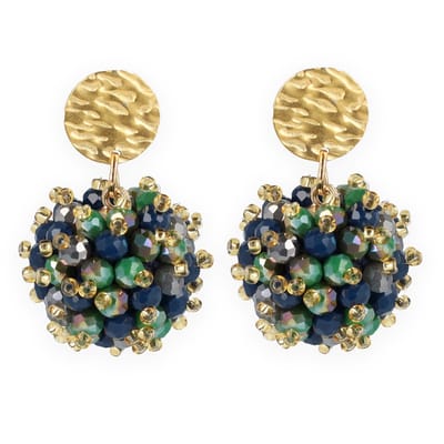 Lajetti - Oorbellen Dames Groen met Blauwe Bol - Stainless Steel Beaded Earrings - Glaskralen