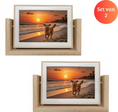 Janse® Houten fotolijsten met spiegel set van 2 - Fotoframe 15x10 - Fotokader - Woonaccessoires - Lijst voor foto`s - Interieur - Decoratie