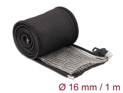 Delock EMI Shielding braided sleeve with zip heat resistant 1 m x 16 mm black