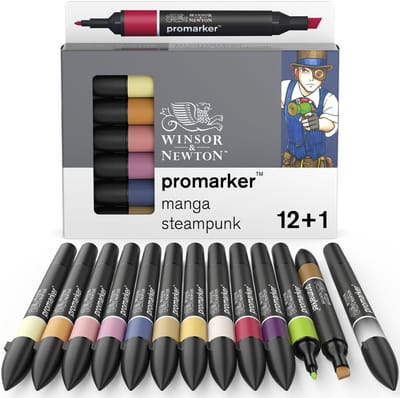 Winsor & Newton Promarker™ 12+1 Manga Steampunk Set | Professionele layoutmarkers & alcoholmarkers