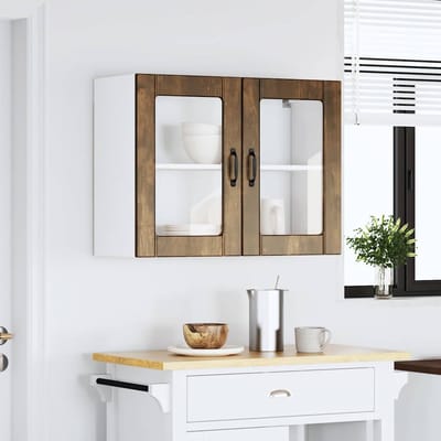Lucca Wandmontage Keukenkast met Glazen Deur Gerookt Eiken Afwerking Houtgebaseerd Materiaal