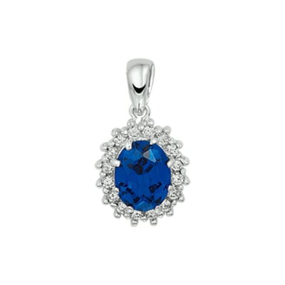 hanger zirkonia en synthetische saffier halo zilver gerhodineerd