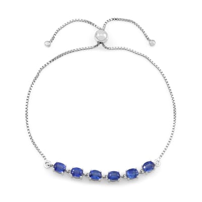 Cavill - Verstelbare Zilveren Armband met 2,893 ct Ovale Nepalese Kyaniet - 925 Sterling Zilver Rhodium - Minimalistische Blauwe Edelsteen Sieraden