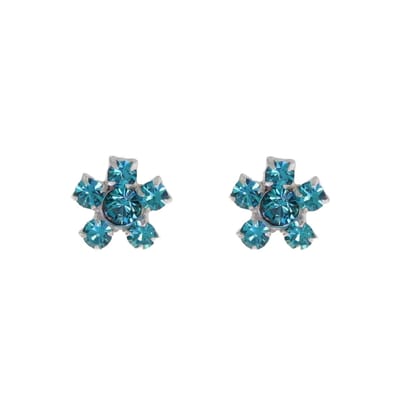 Behave - Oorbellen - Bloem - 925 Sterling Zilver - Petrol Blauwe Kristal steentjes