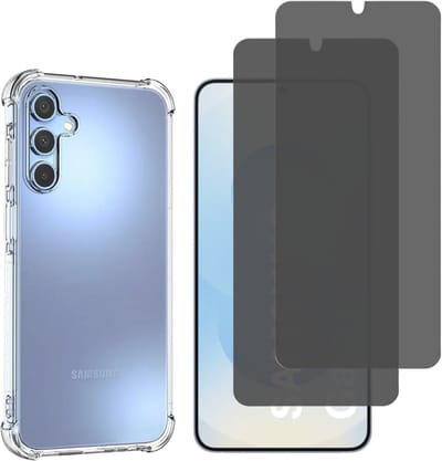 Hoesje geschikt voor Samsung Galaxy S25 Plus backcover Shockproof siliconen Transparant en 2 stuks Beschermglas Privacy Glas Screenprotector van glazen schermbeschermfolie