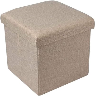Voetenkruk Opbergdoos - Opvouwbaar meubel - Extra opbergruimte - Draagkracht 150 kg - 30 x 30 x 30 cm - Beige