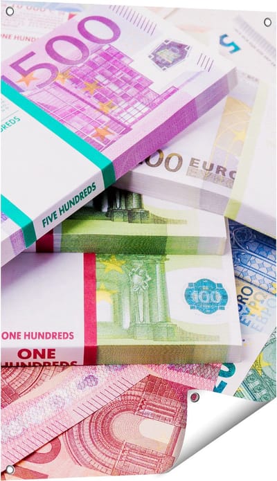 Gards Tuinposter Euro Geld Briefjes - Stapels - 60x90 cm - Tuindoek - Tuindecoratie - Wanddecoratie buiten - Tuinschilderij