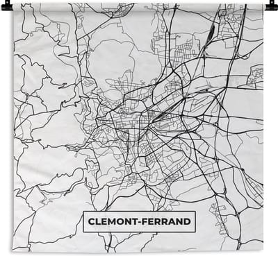 Wandkleed - Wanddoek - Frankrijk - Clermont-Ferrand - Plattegrond - Stadskaart - Kaart - Zwart wit - 180x180 cm - Wandtapijt