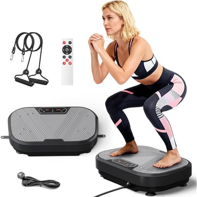 Fitness Trilplaat - Vergroot De Spierkracht - Vermindert Buikvet - Thuis Trainen met Inbegrepen Weerstandsbanden en Afstandsbediening - Vibration Plate met 10 Programma'S - 120 Intensiteitsniveaus