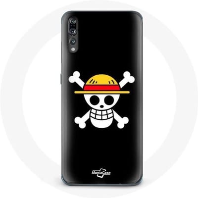 Hoesje voor Huawei p20 One Piece Manga Skull Zwarte Achtergrond zwart